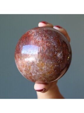 Red Fire Quartz Sphere Hematite Loaded Crystal Ball Root Chakra Meditation Orb